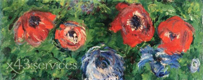 Claude Monet - Anemonen und Tulpen in einem blauen Vase